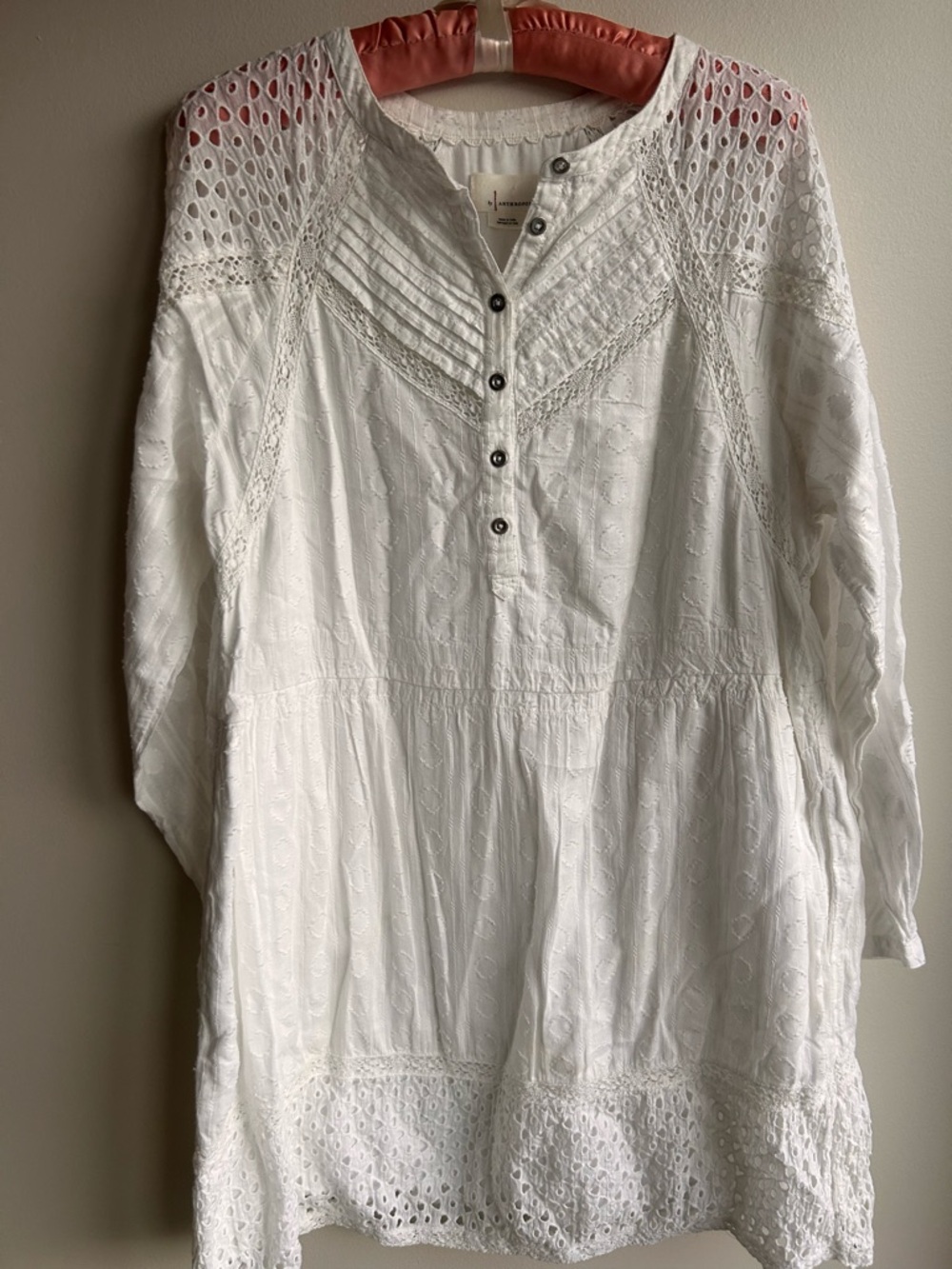 Anthropologie White Eyelet Pintuck Tunic